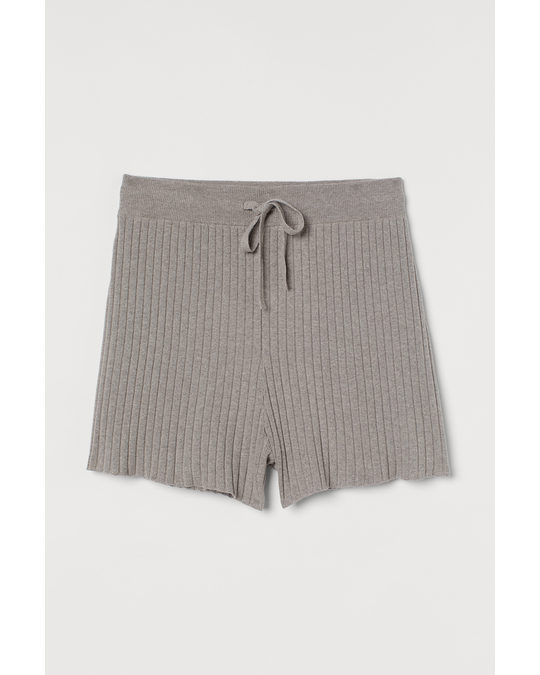 H&M Rib-knit Shorts Greige Marl