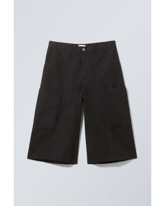 Loose Ankle Length Cargo Shorts Black