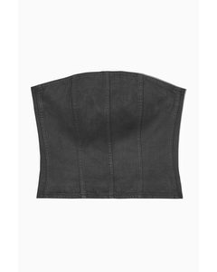 Coated-denim Bustier Black