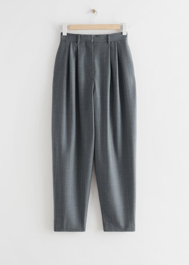 & Other Stories Tailored Tapered Pinstripe Wool Trousers Grey Pinstripe