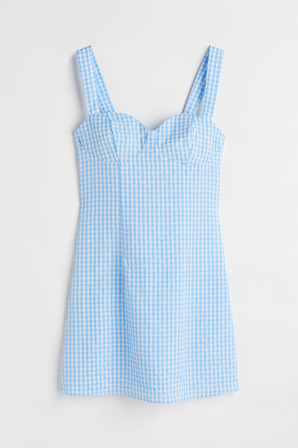 H&M Seersucker Dress Light Blue/white Checked