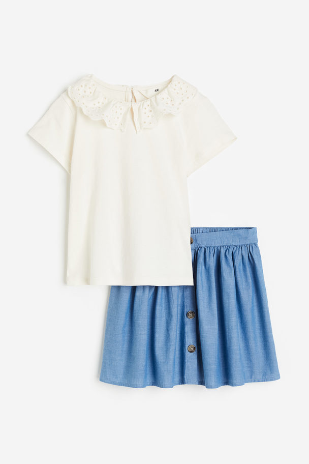 H&M 2-teiliges Baumwollset Weiß/Blau