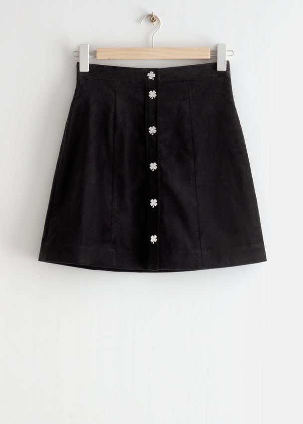 & Other Stories Floral Button Velvet Mini Skirt Intense Black