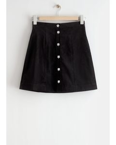 Floral Button Velvet Mini Skirt Intense Black