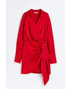 Blusenkleid im Wickelschnitt aus Satin-Crêpe Rot