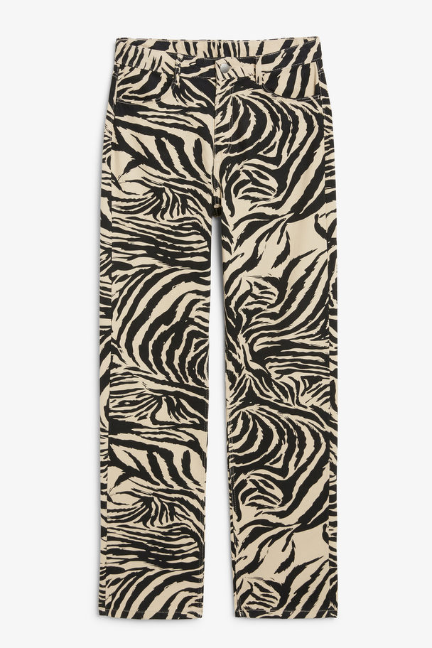 Monki Printed Denim Style Trousers Beige Tiger