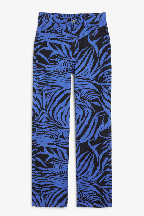 Monki Printed Denim Style Trousers Blue Tiger