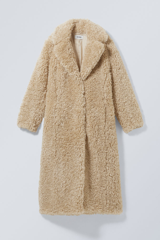 Weekday Allegra Faux Fur Coat Beige
