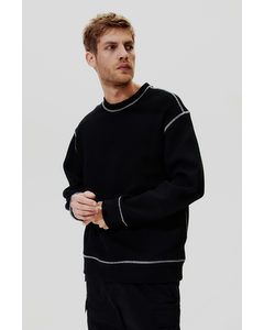 Gewafelde Sweater - Loose Fit Zwart