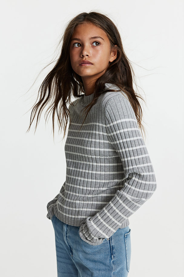 H&M Rib-knit Turtleneck Jumper Grey/striped
