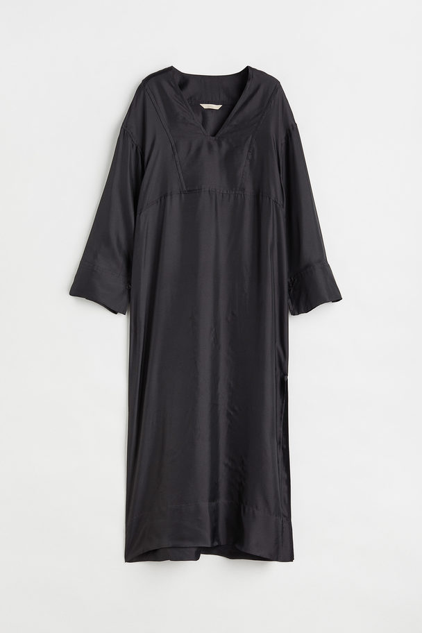 H&M Silk-blend Kaftan Charcoal Grey