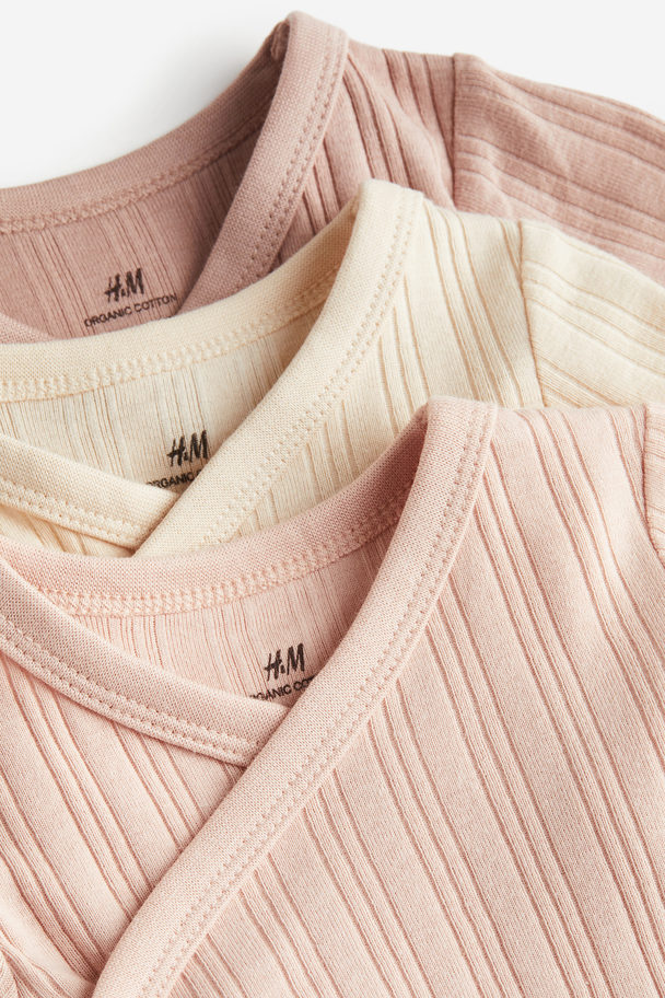 H&M 3-pack Ribbed Wrapover Bodysuits Powder Pink/cream