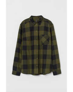 Bomuldsskjorte Kakigrøn/sortternet