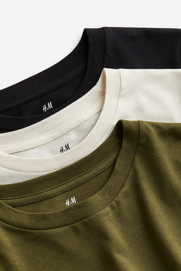H&M Set Van 3 Shirts Met Lange Mouwen Wit/kakigroen/zwart