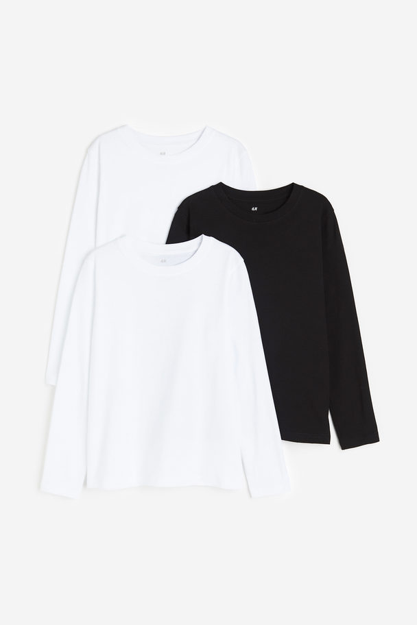H&M 3er-Pack Langarm-T-Shirts Weiß/Schwarz