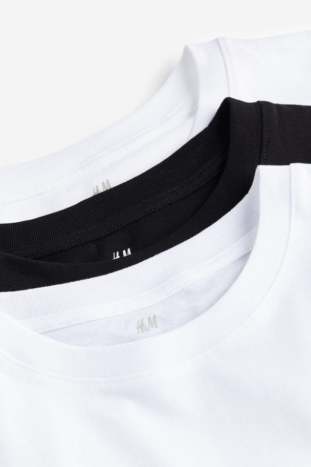 H&M 3er-Pack Langarm-T-Shirts Weiß/Schwarz