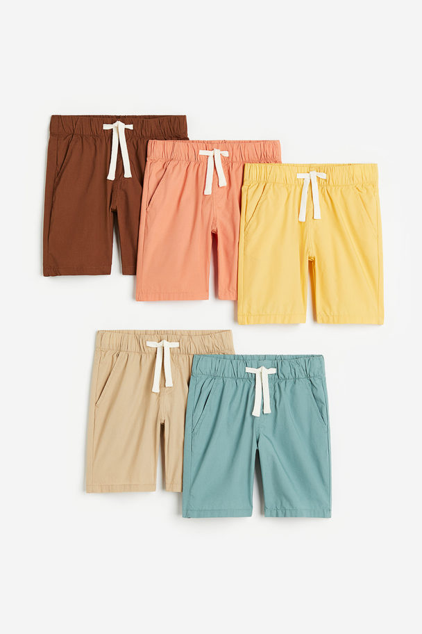 H&M 5-pack Pull-on Shorts Dusty Turquoise/light Beige