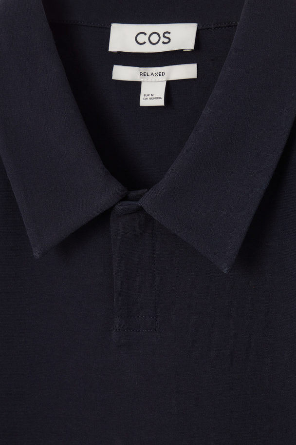 COS Long-sleeved Jersey Polo Shirt Dark Navy