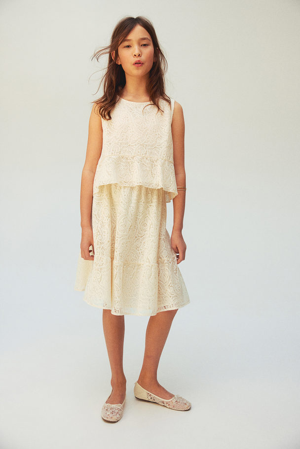 H&M 2-piece Lace Top And Skirt Set Cream