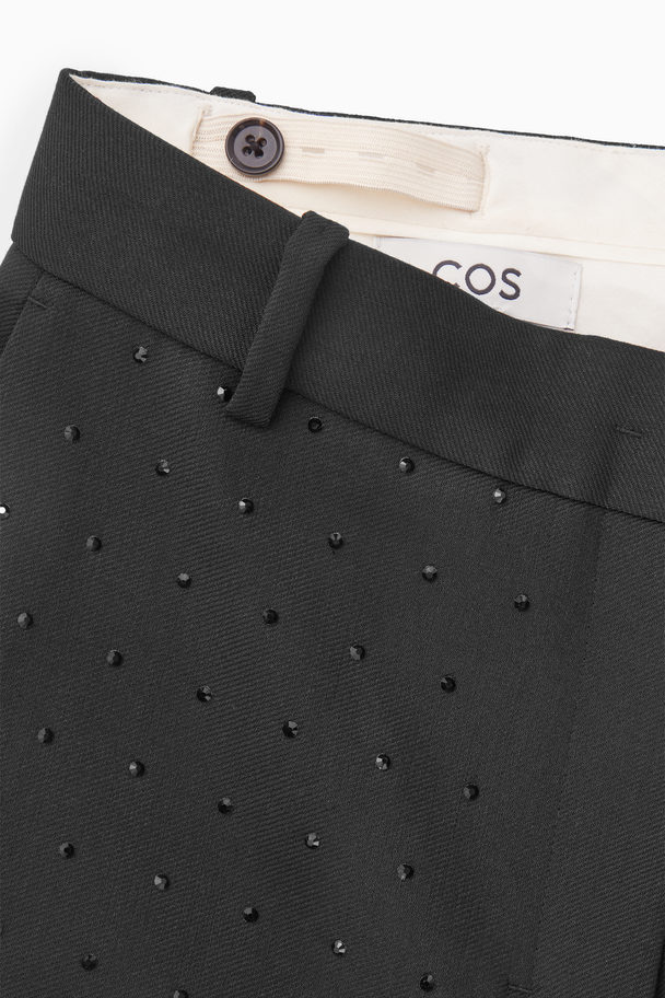 COS Diamanté-embellished Wool-blend Trousers Black