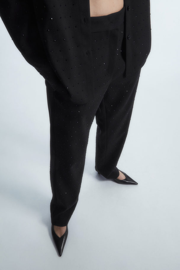 COS Diamanté-embellished Wool-blend Trousers Black