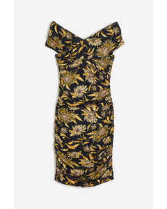 Draped Off-the-shoulder Dress Black/yellow Floral