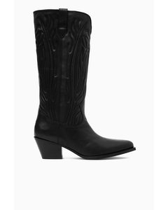 Embroidered Leather Cowboy Boots Black