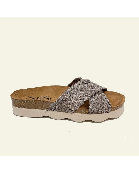 OE Shoes Leo Bio Sandal In Braided Raffia Braided Grey Colour