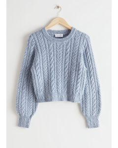 Boxy Cable Knit Sweater Blue