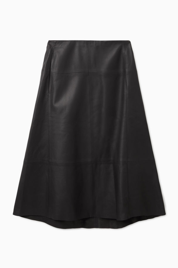 COS A-line Leather Midi Skirt Black
