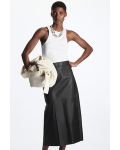 A-line Leather Midi Skirt Black