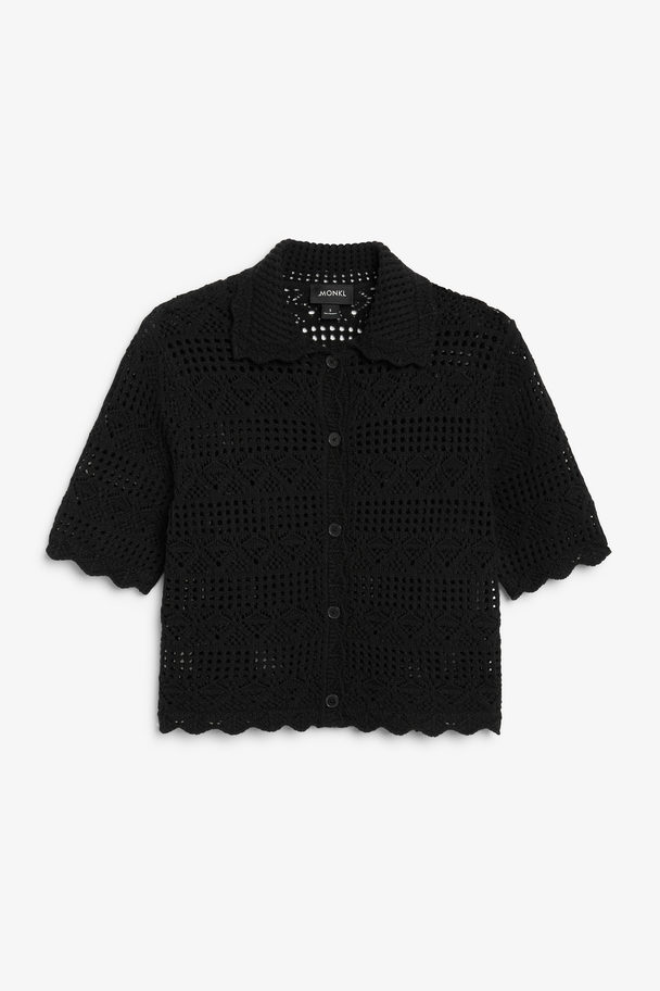 Monki Black Crochet Look Top With Collar Black