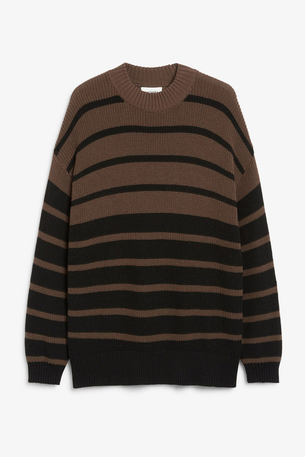 Monki Black And Brown Striped Long Knit Sweater Black And Brown Stripe