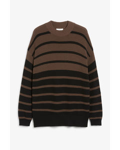 Black And Brown Striped Long Knit Sweater Black And Brown Stripe