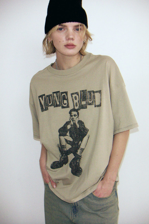 H&M Oversized T-shirt Met Print Groen/yungblud