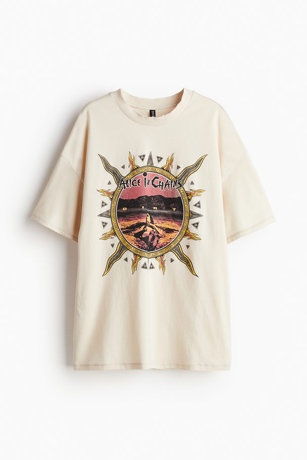 H&M Oversized Printed T-shirt Light Beige/alice In Chains