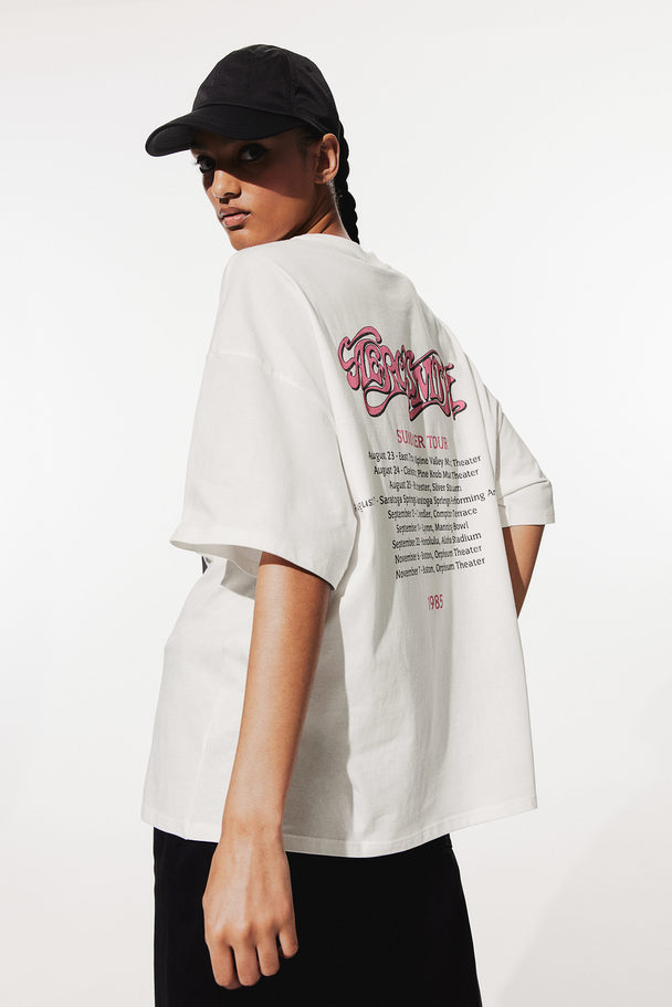 H&M Oversized T-Shirt mit Print Cremefarben/Aerosmith