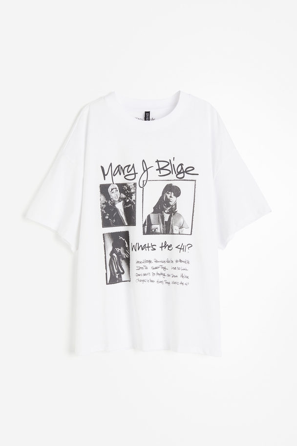 H&M Oversized T-shirt Met Print Wit/mary J Blige