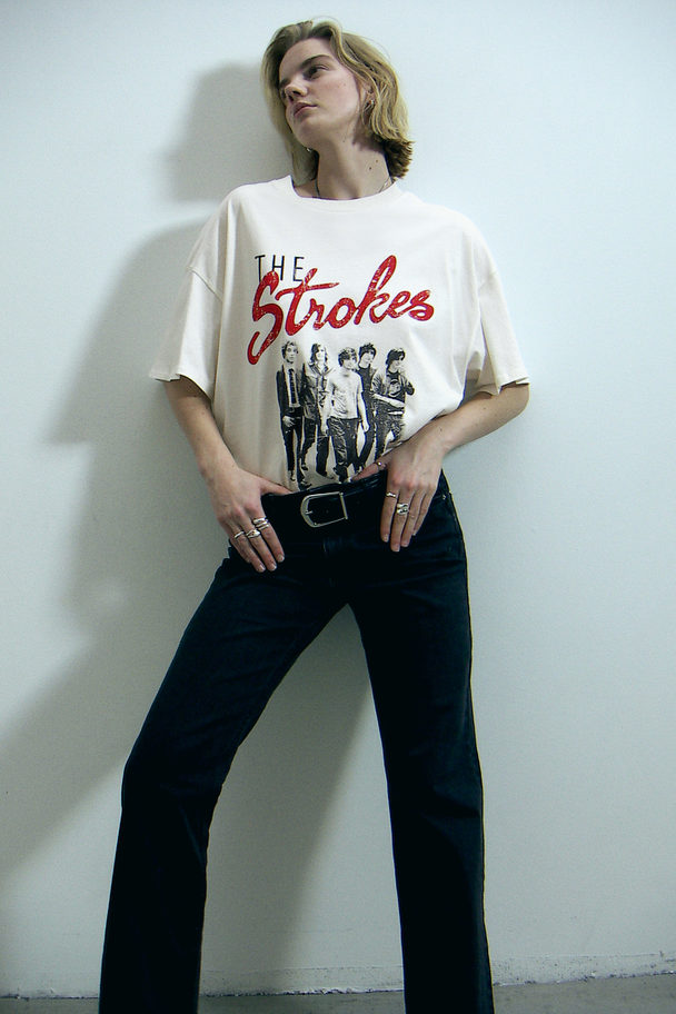 H&M Oversized T-Shirt mit Print Creme/The Strokes