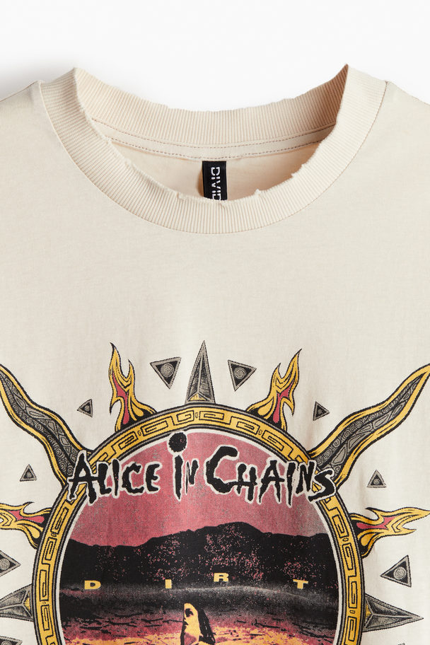 H&M Oversized Printed T-shirt Light Beige/alice In Chains