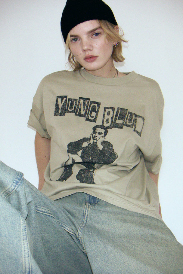 H&M Oversized Printed T-shirt Green/yungblud