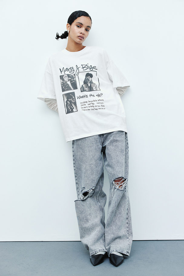 H&M Oversized T-shirt Met Print Wit/mary J Blige