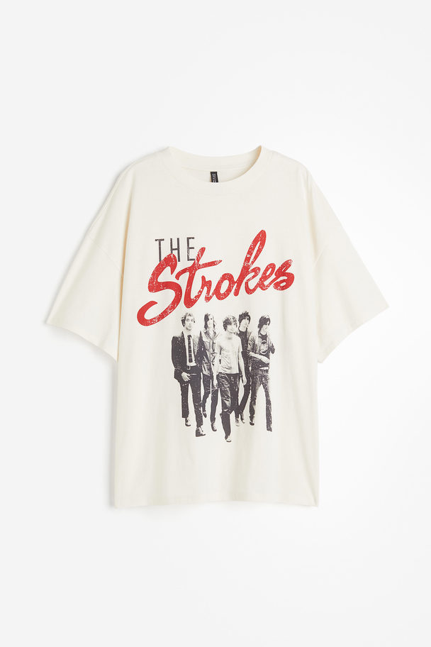 H&M Oversized T-Shirt mit Print Creme/The Strokes