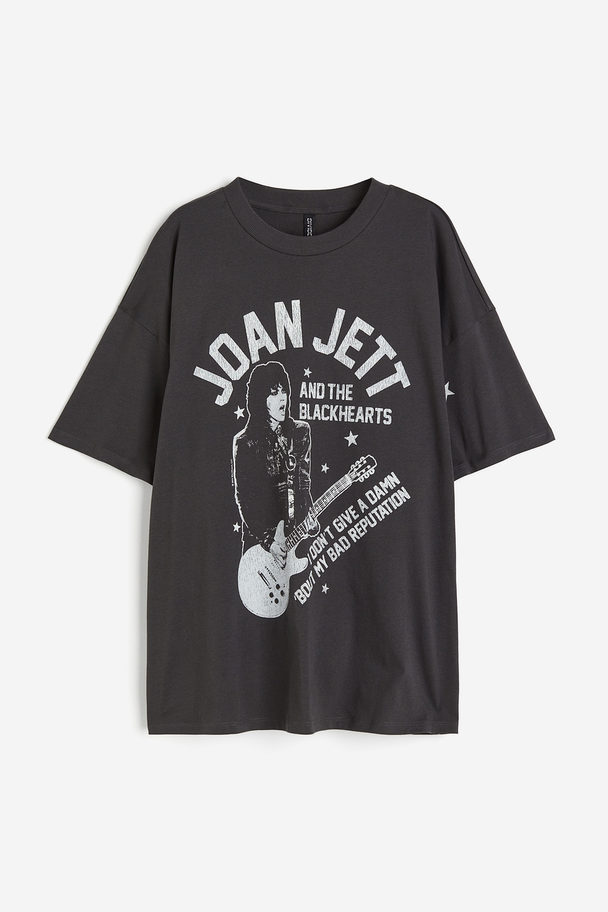 H&M Oversized T-shirt Met Print Donkergrijs/joan Jett