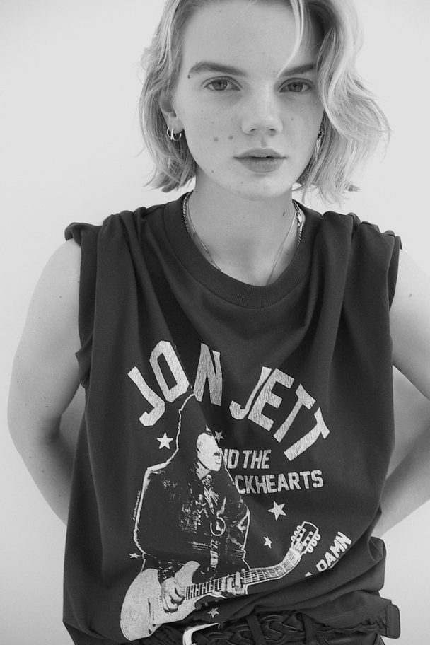 H&M Oversized Printed T-shirt Dark Grey/joan Jett