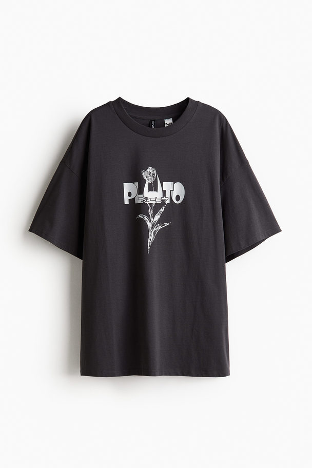 H&M Oversized T-Shirt mit Print Dunkelgrau/Pluto