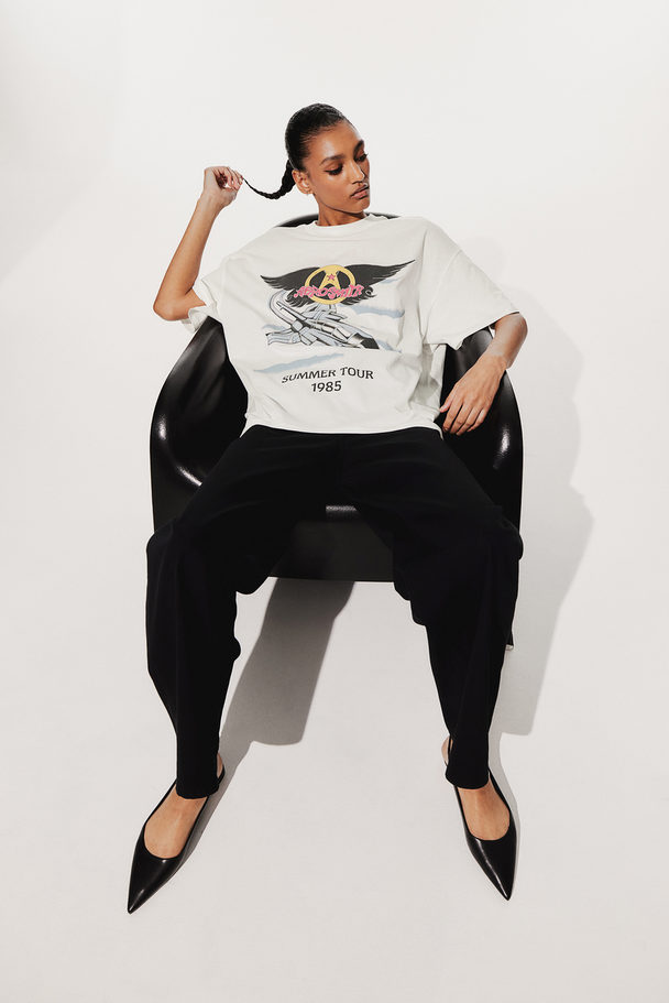 H&M Oversized T-shirt Med Tryck Crèmevit/aerosmith