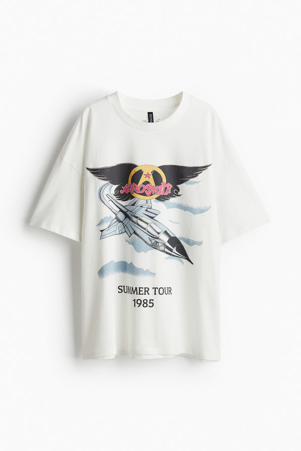 H&M Oversized T-shirt Med Tryck Crèmevit/aerosmith