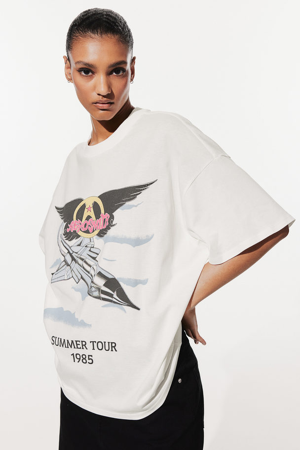 H&M Oversized T-shirt Med Tryck Crèmevit/aerosmith