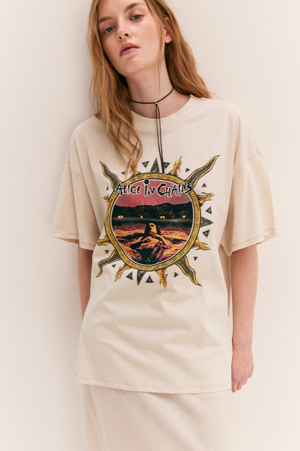 H&M Oversized T-shirt Med Tryk Lys Beige/alice In Chains